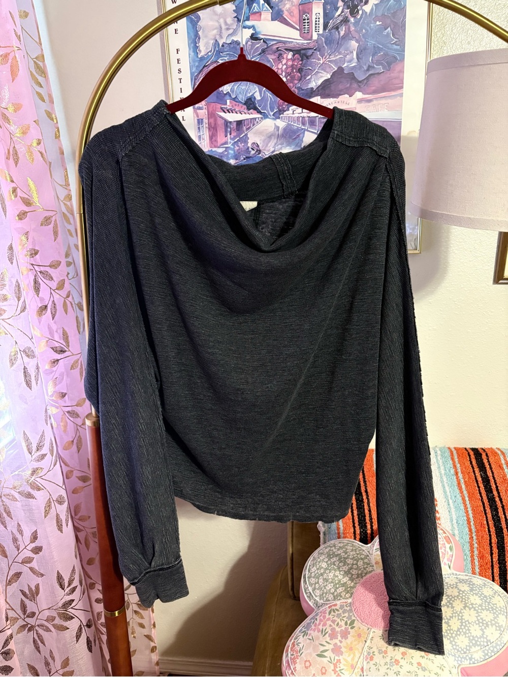 Free People Women’s Draped Long-Sleeve Top - Charcoal